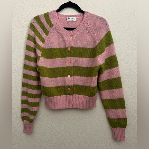 Molly Goddard Teresa Striped Pink/ Green Wool Cardigan Sweater  New $600 - Picture 2 of 16